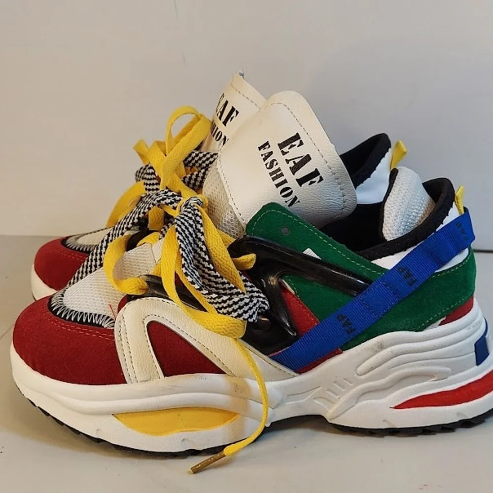 EAF Fashion  Multicolor Chunky Platform Sneakers‎ Womens Size 6.5 Streetwear Red